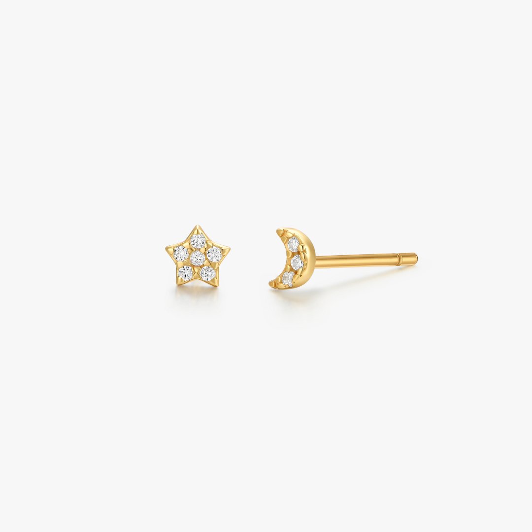 Crystal Moon + Star Sterling Studs in Gold - Flaire & Co.