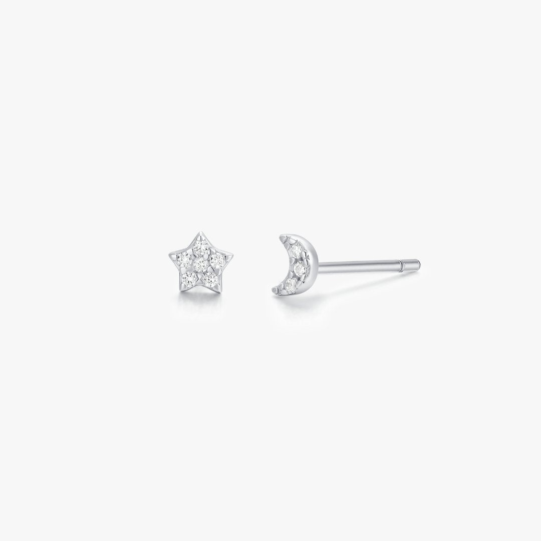 Crystal Moon + Star Sterling Studs in Silver - Flaire & Co.