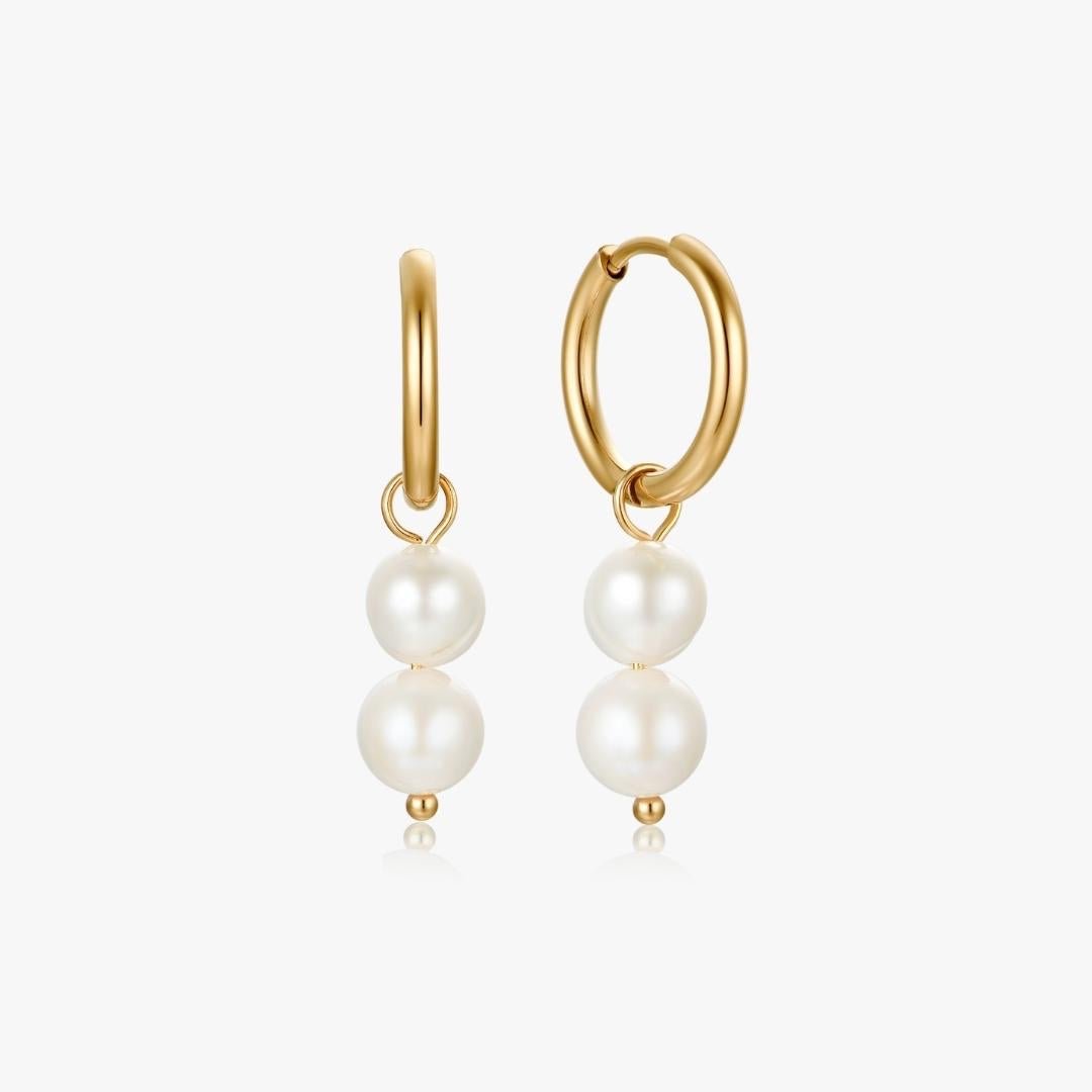 Double Pearl Gold Hoops - Flaire & Co.
