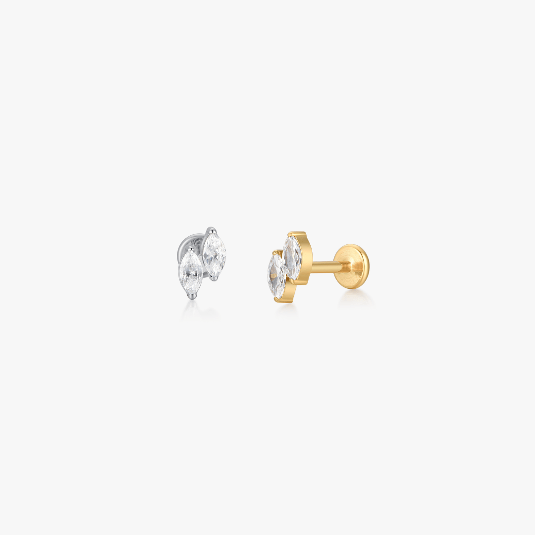 Duo Gem Titanium Flat Back Stud (Single) - Flaire & Co.