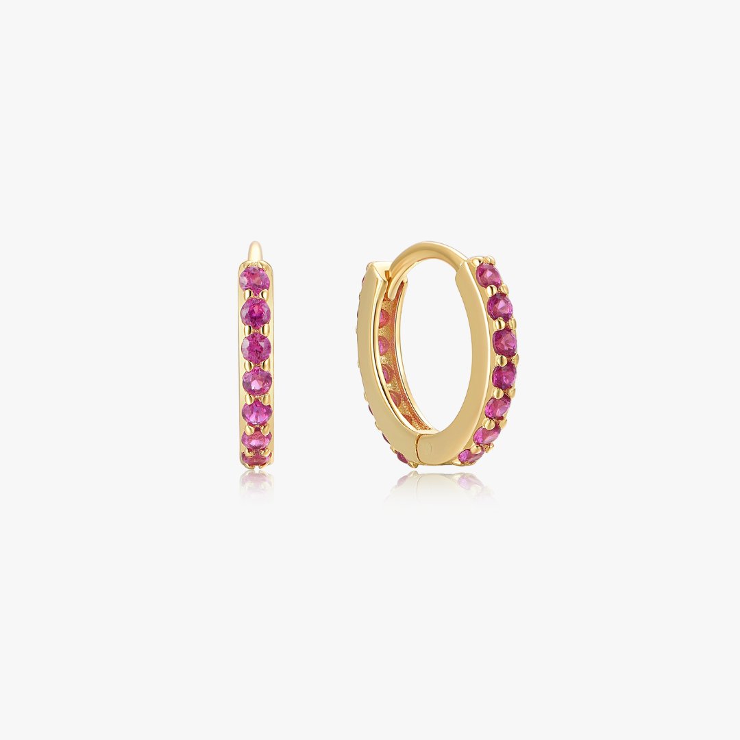 Fuchsia Gem Huggies in Gold - Flaire & Co.