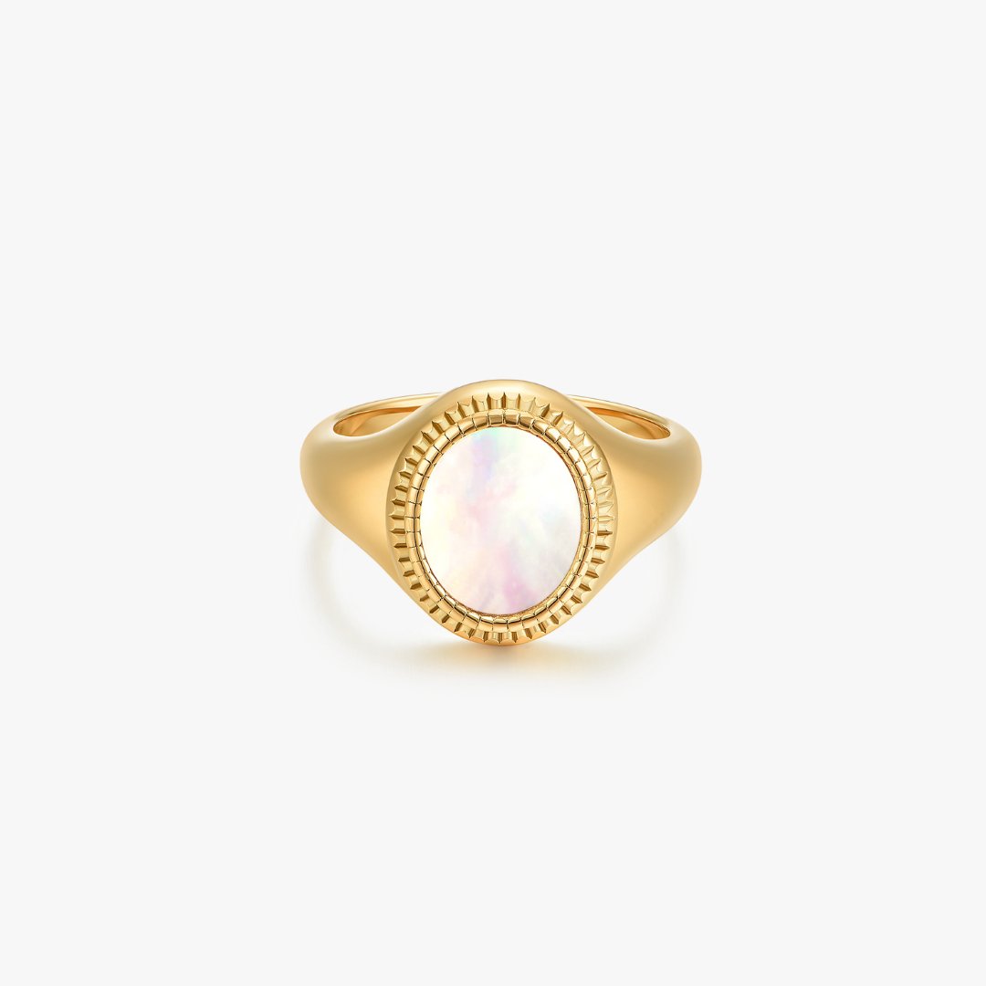 Gold Mother of Pearl Signet Ring (Unisex) - Flaire & Co.