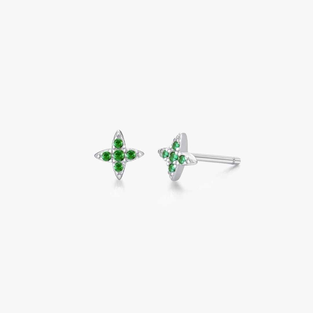 Green Gem Estrella Stud Earrings in Silver