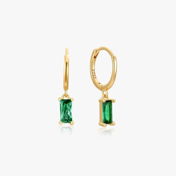 Green Rectangle Sterling Huggies in Gold - Flaire & Co.