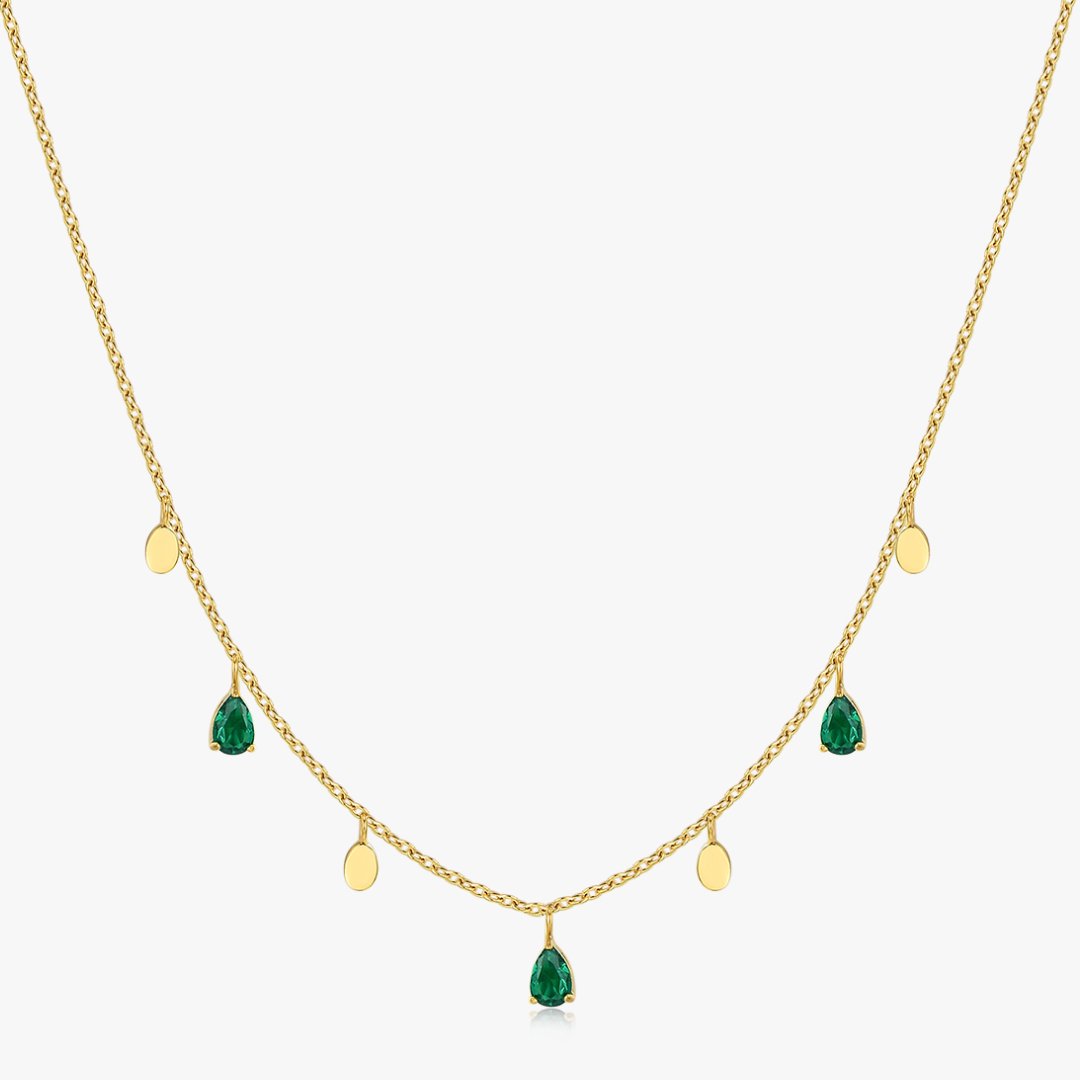 Green Tear Drops Necklace in Gold - Flaire & Co.