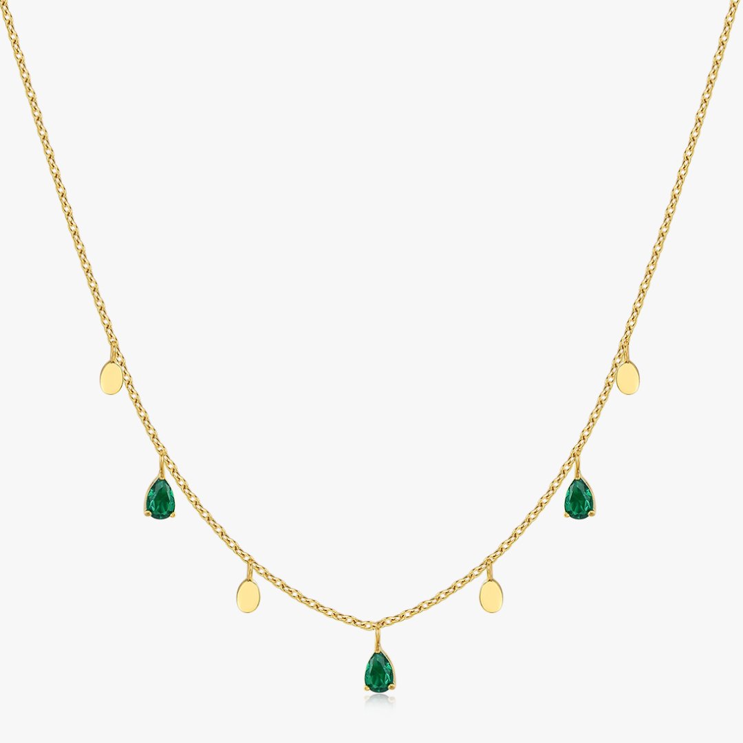 Green Tear Drops Necklace in Gold
