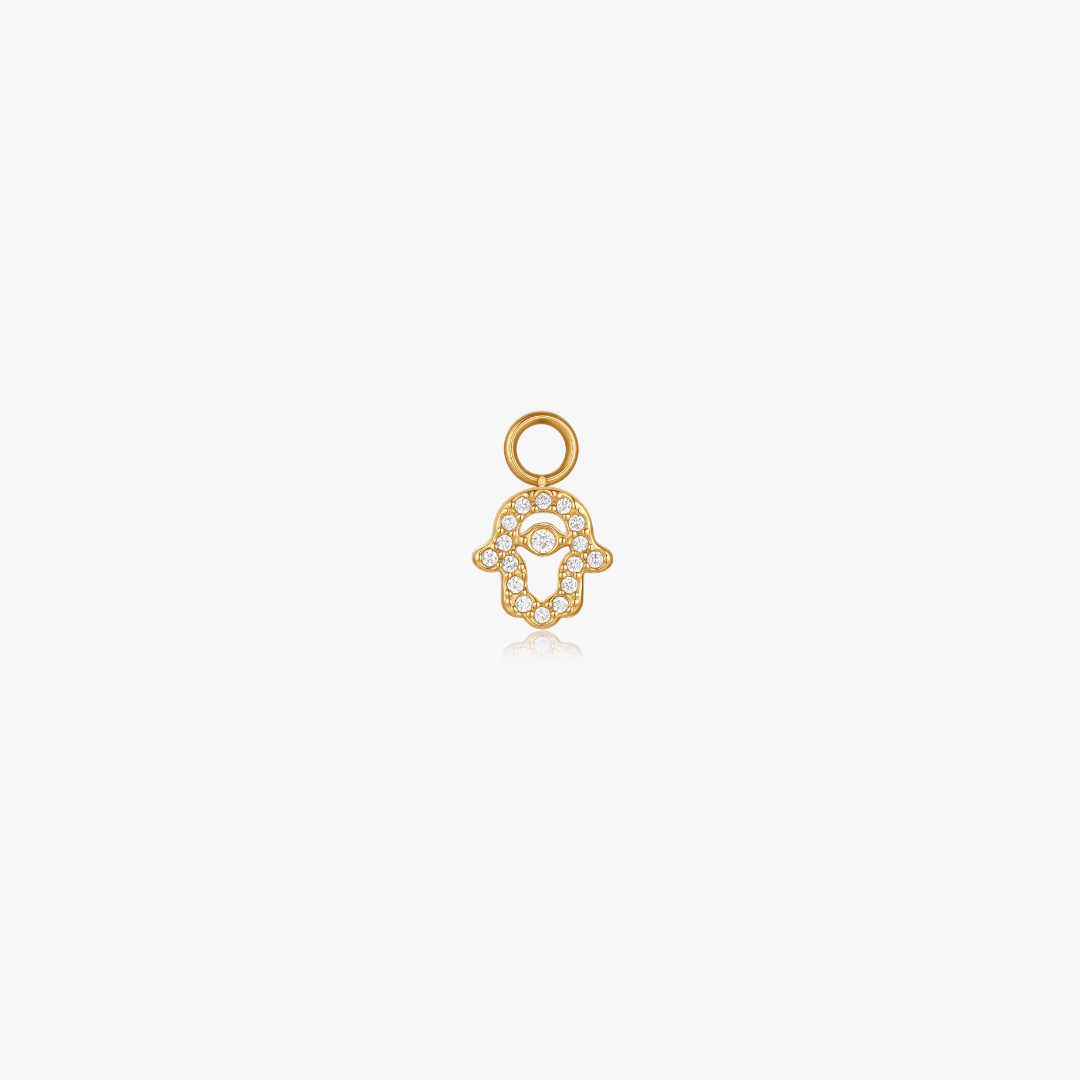 Hamsa Protection Pave Hoop Charm (Single) - Flaire & Co.