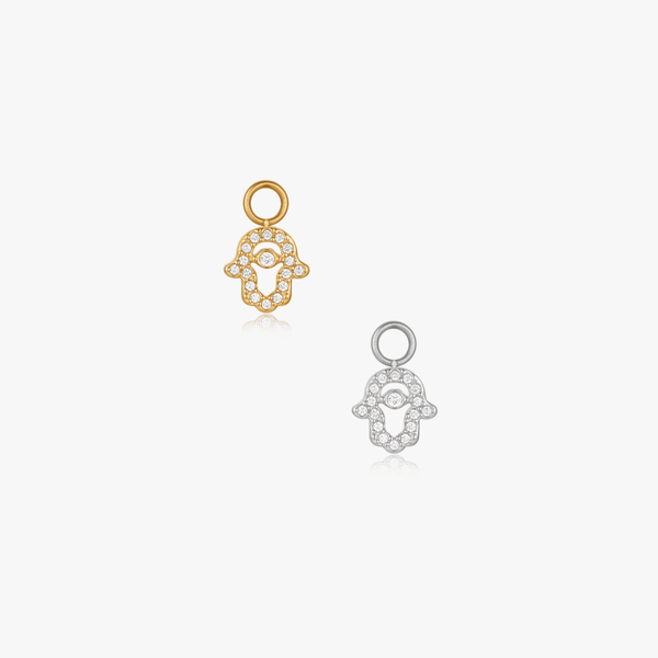 Hamsa Protection Pave Hoop Charm (Single) - Flaire & Co.
