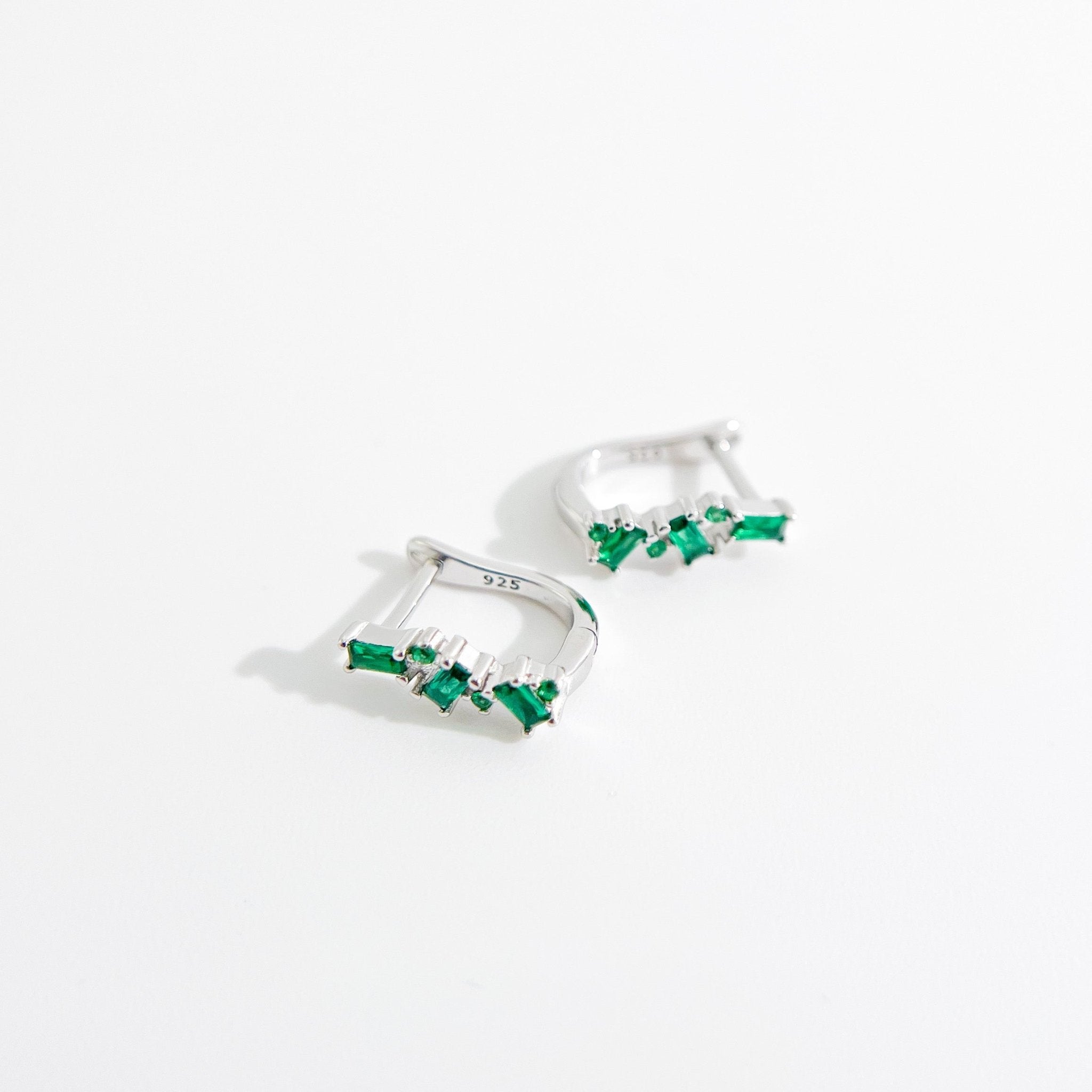 Irregular Green Gems Huggies in Silver - Flaire & Co.