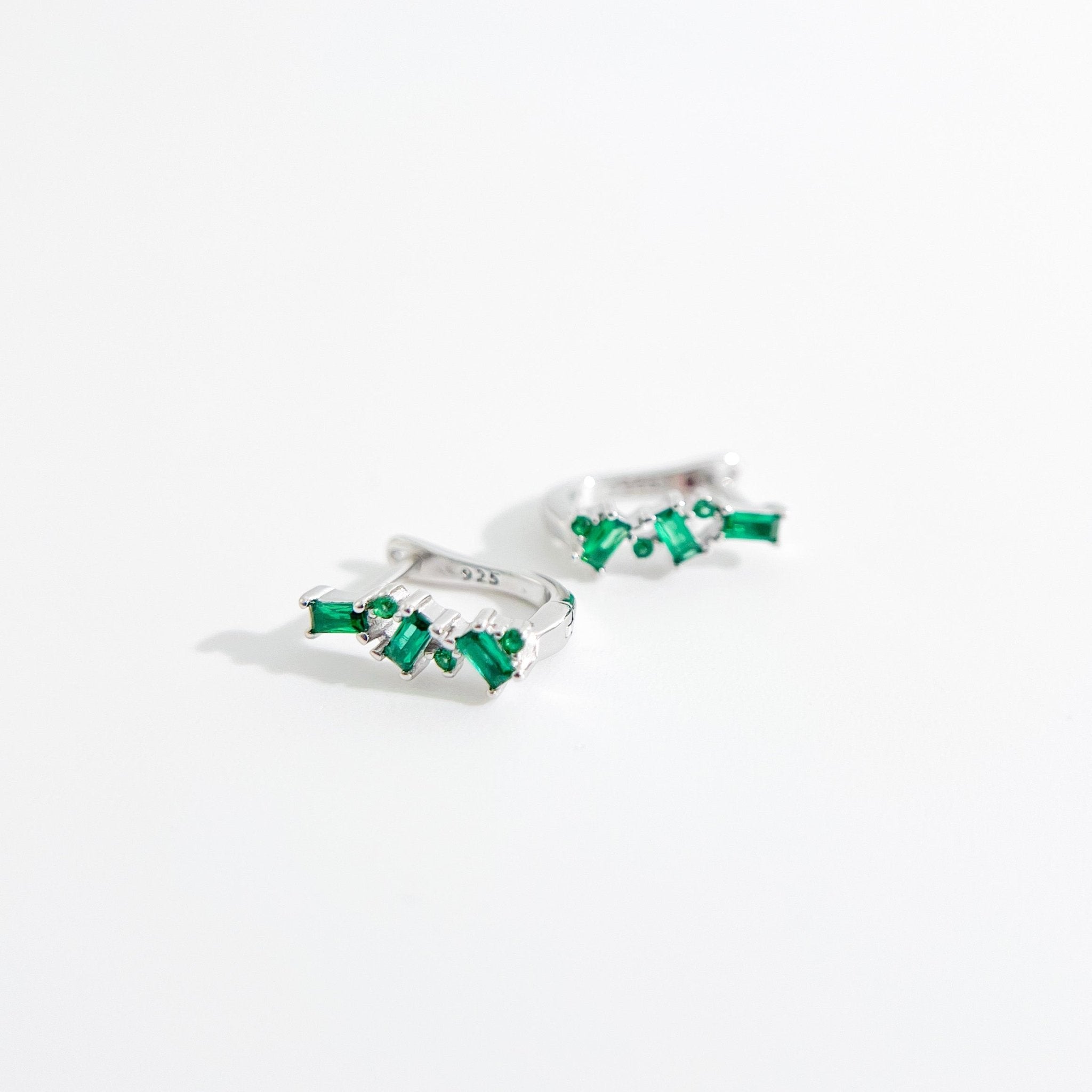 Irregular Green Gems Huggies in Silver - Flaire & Co.