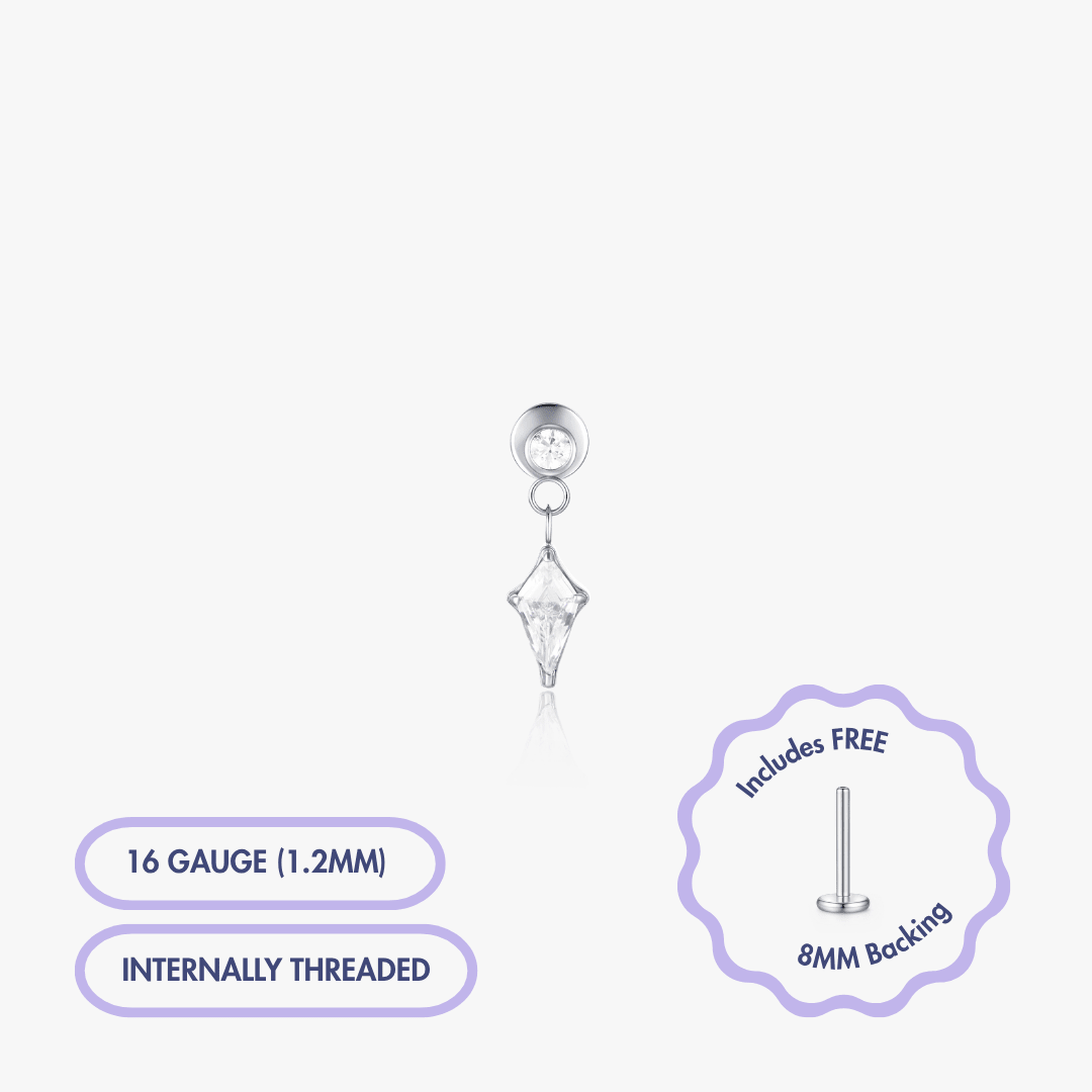 Kite Dangle Gem Titanium Flat Back Stud (Single) - Flaire & Co.