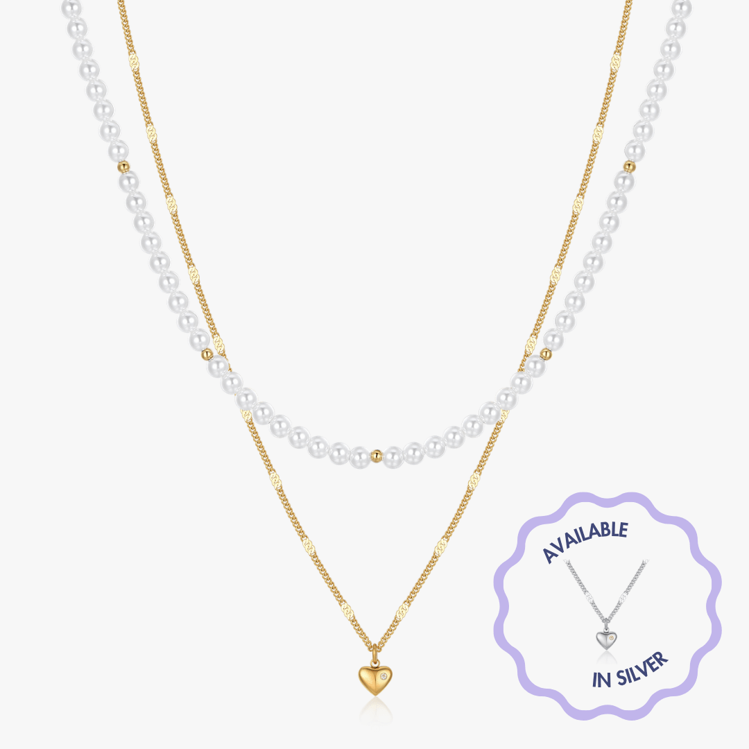 Layered Mini Heart Pearl Necklace - Flaire & Co.