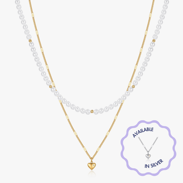 Layered Mini Heart Pearl Necklace - Flaire & Co.