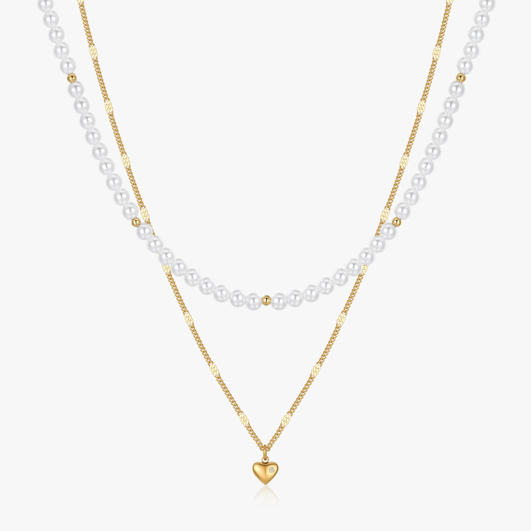 Layered Mini Heart Pearl Necklace - Flaire & Co.