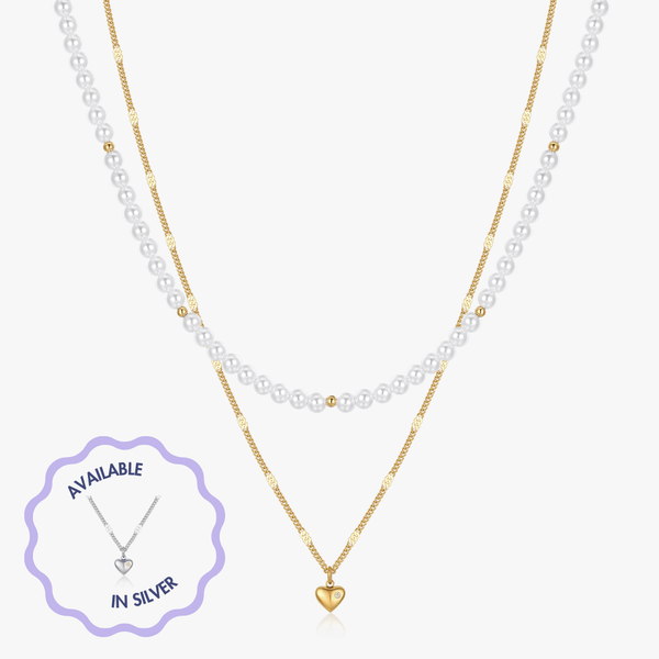 Layered Mini Heart Pearl Necklace - Flaire & Co.