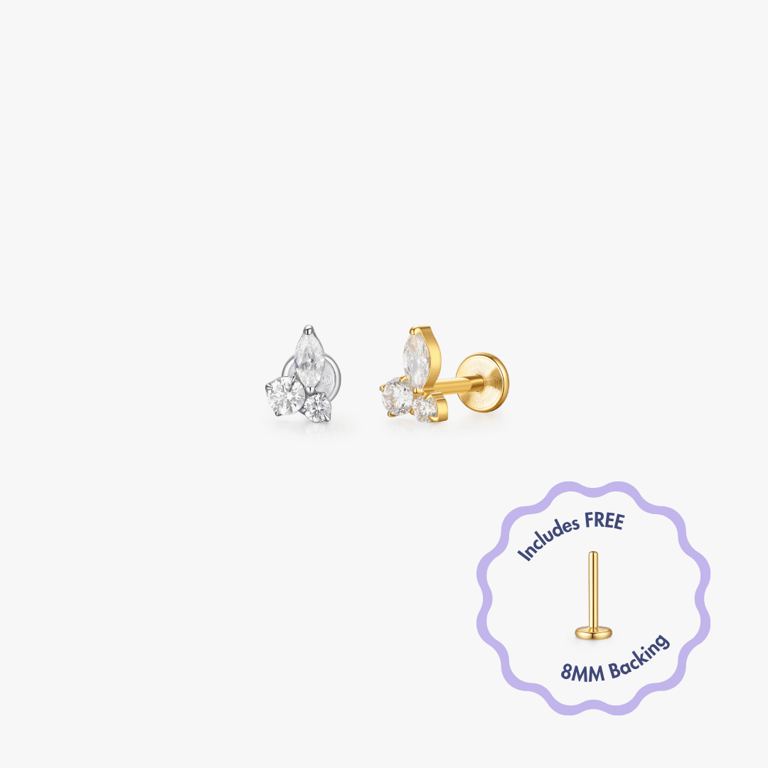Mara Trio Gem Titanium Flat Back Stud (Single) - Flaire & Co.