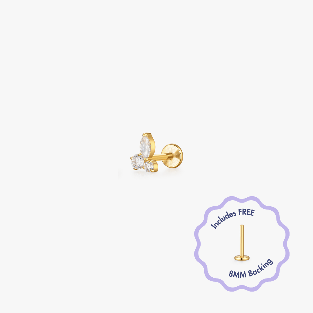 Mara Trio Gem Titanium Flat Back Stud (Single) - Flaire & Co.