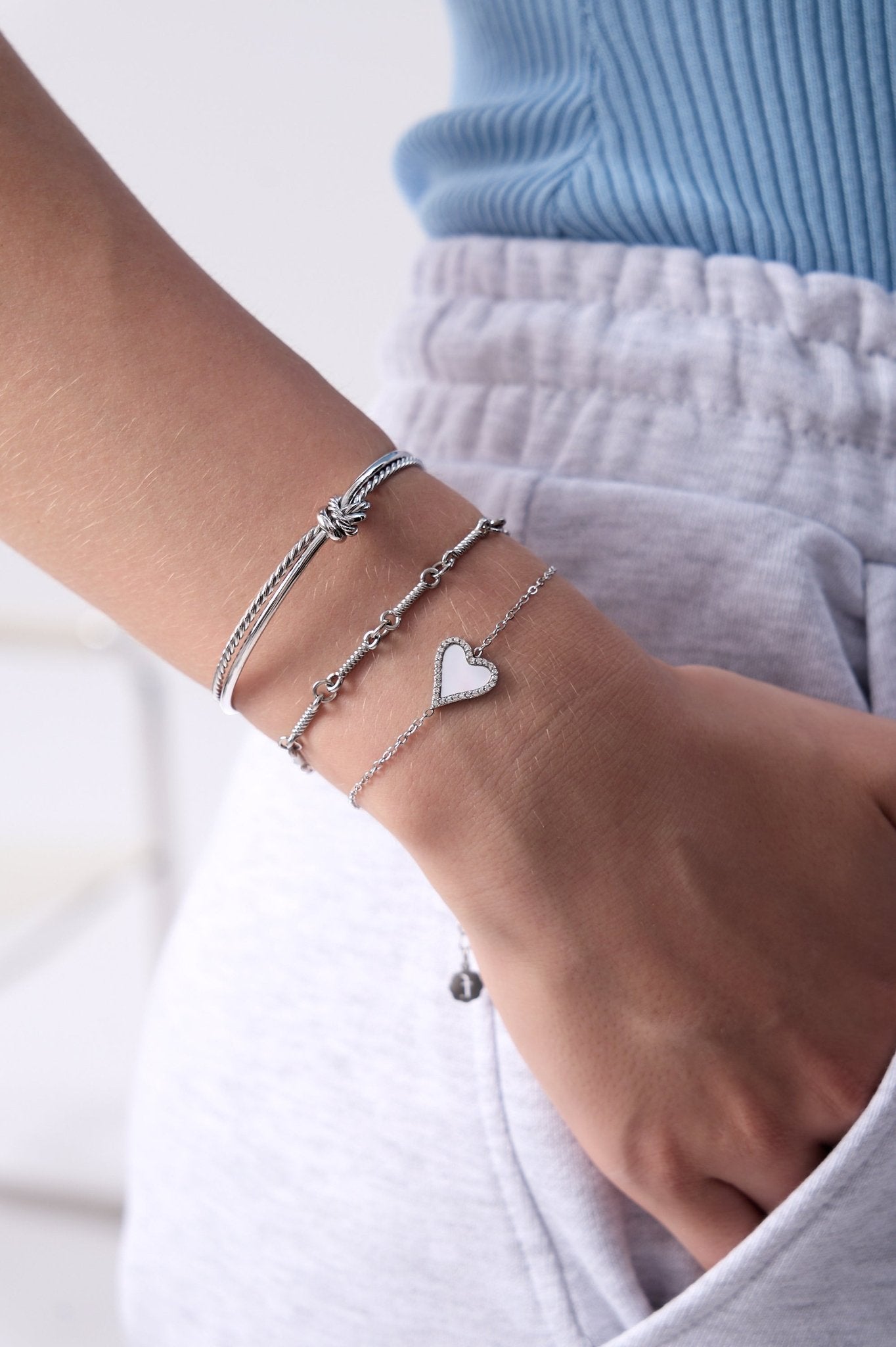 Mother of Pearl Pave Heart Bundle in Silver - Flaire & Co.