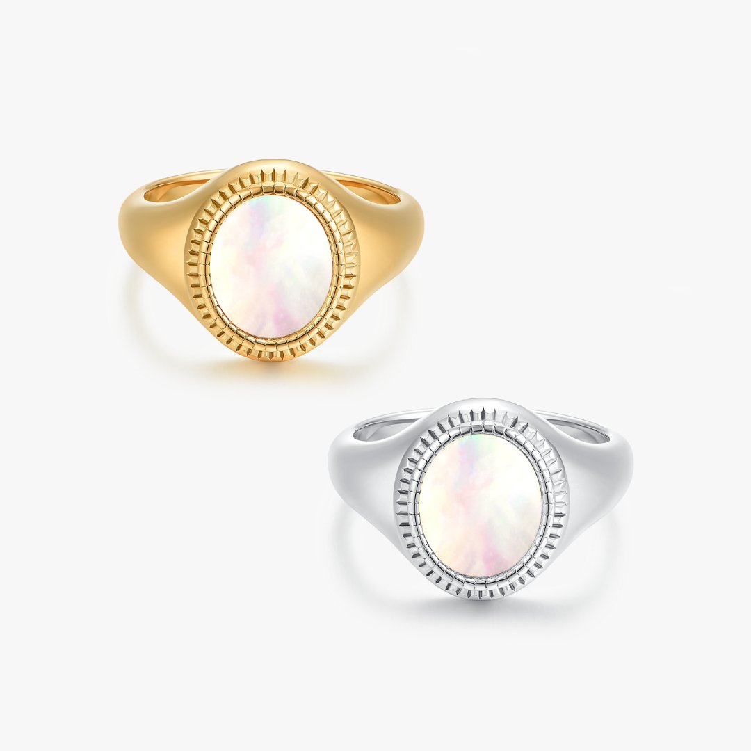 Mother of Pearl Signet Ring (Unisex) - Flaire & Co.