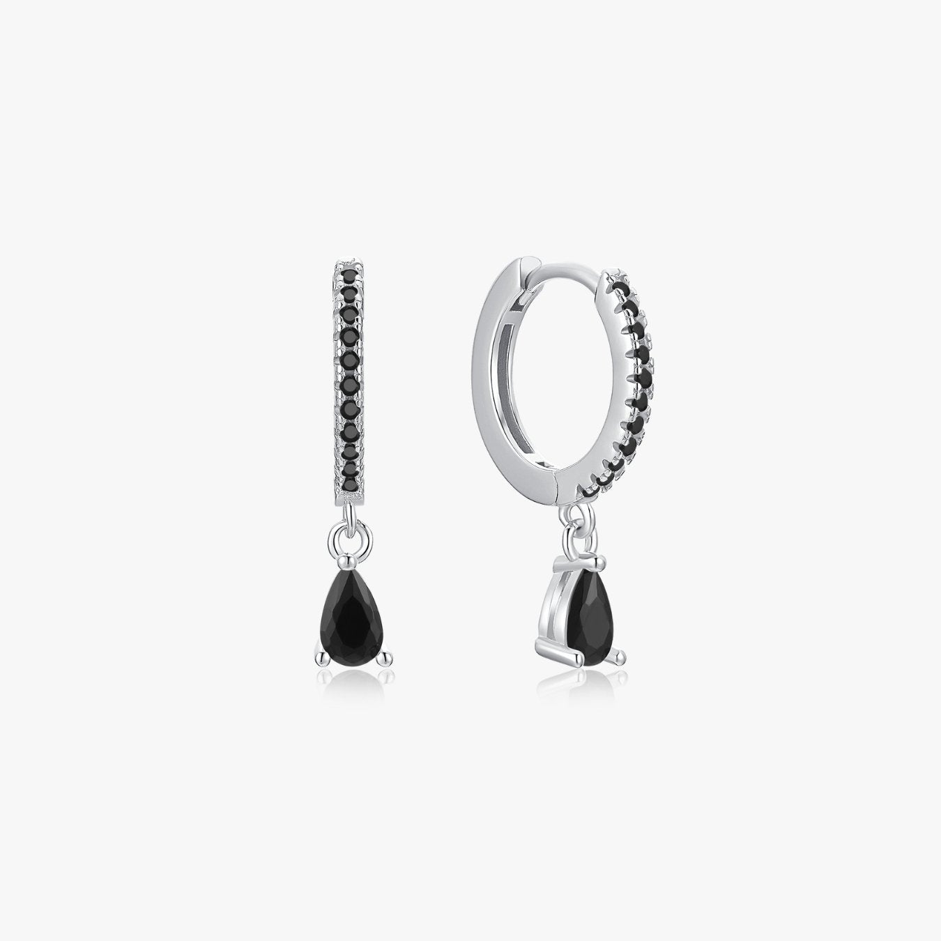 NEW Black Tear Drop Sterling Huggies - Flaire & Co.