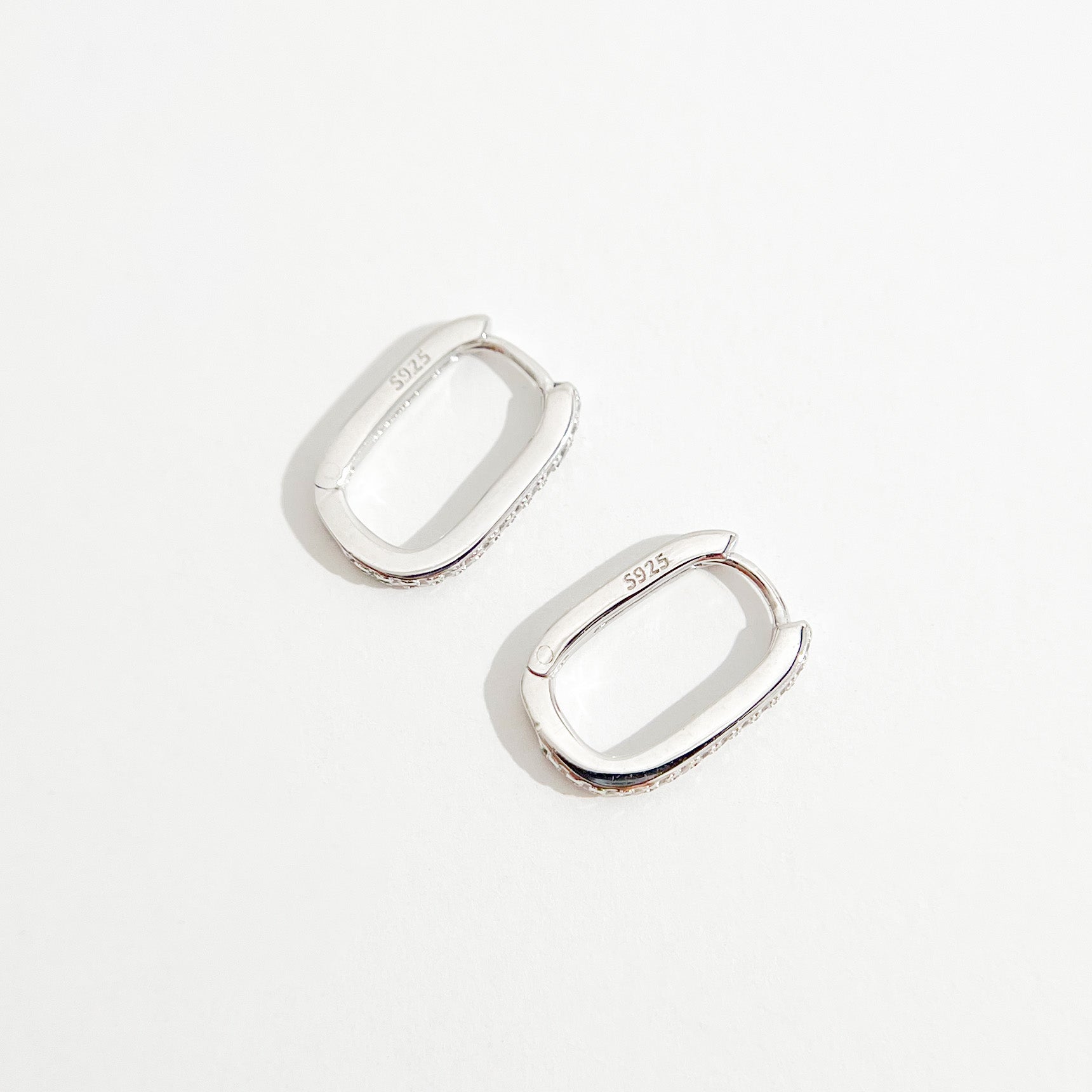 Oval Pave Huggies in Silver - Flaire & Co.