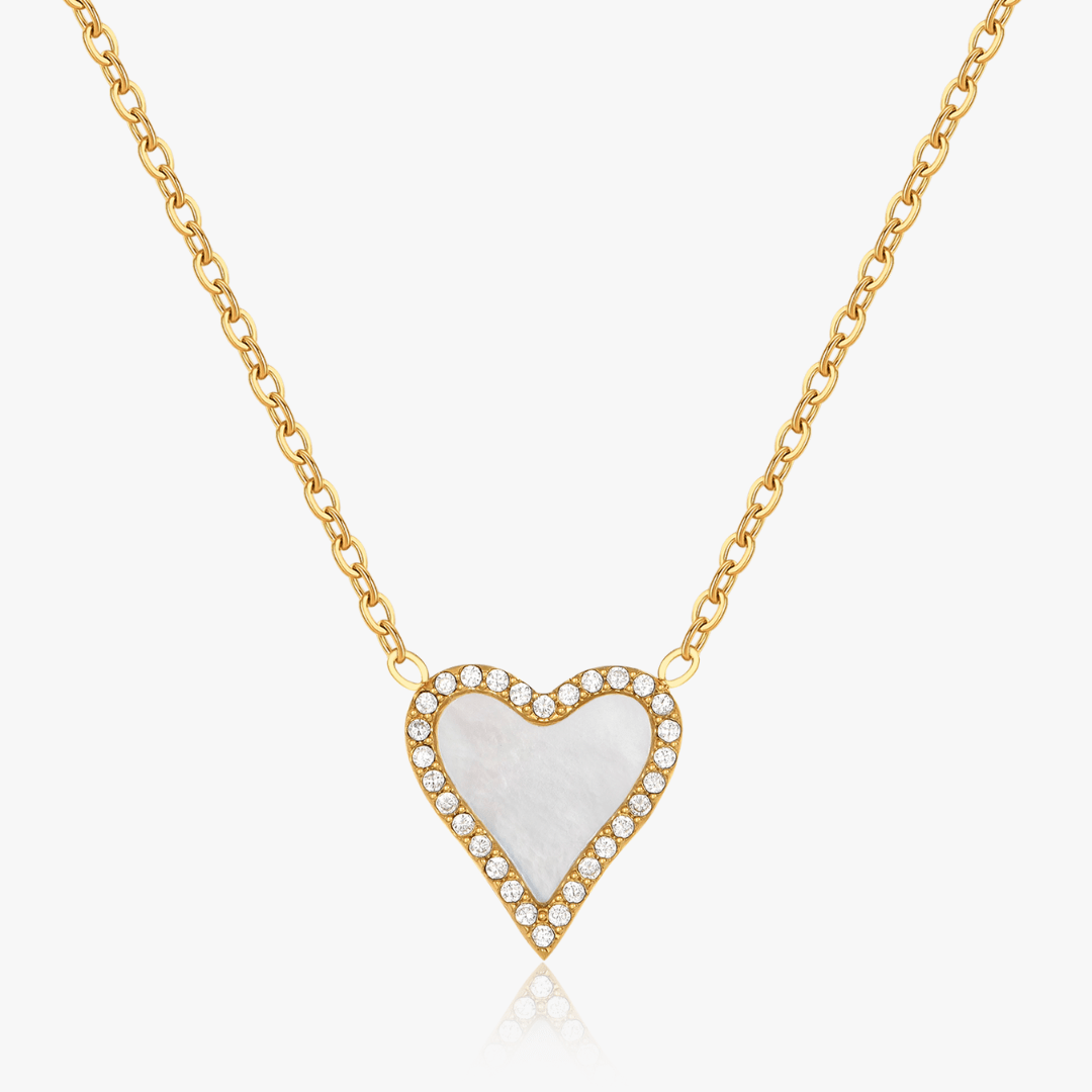 Pave Mother of Pearl Heart Necklace - Flaire & Co.