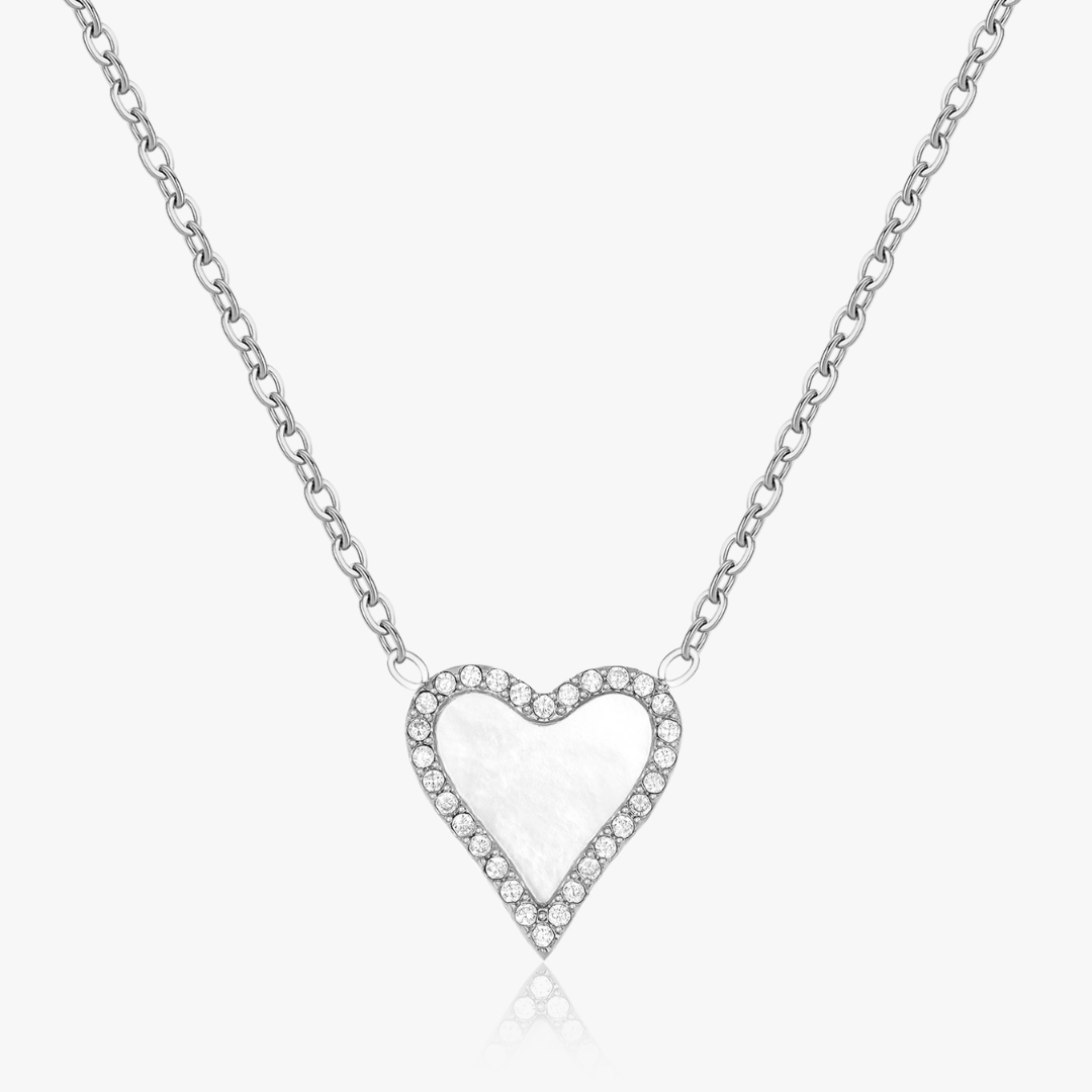 Pave Mother of Pearl Heart Necklace - Flaire & Co.