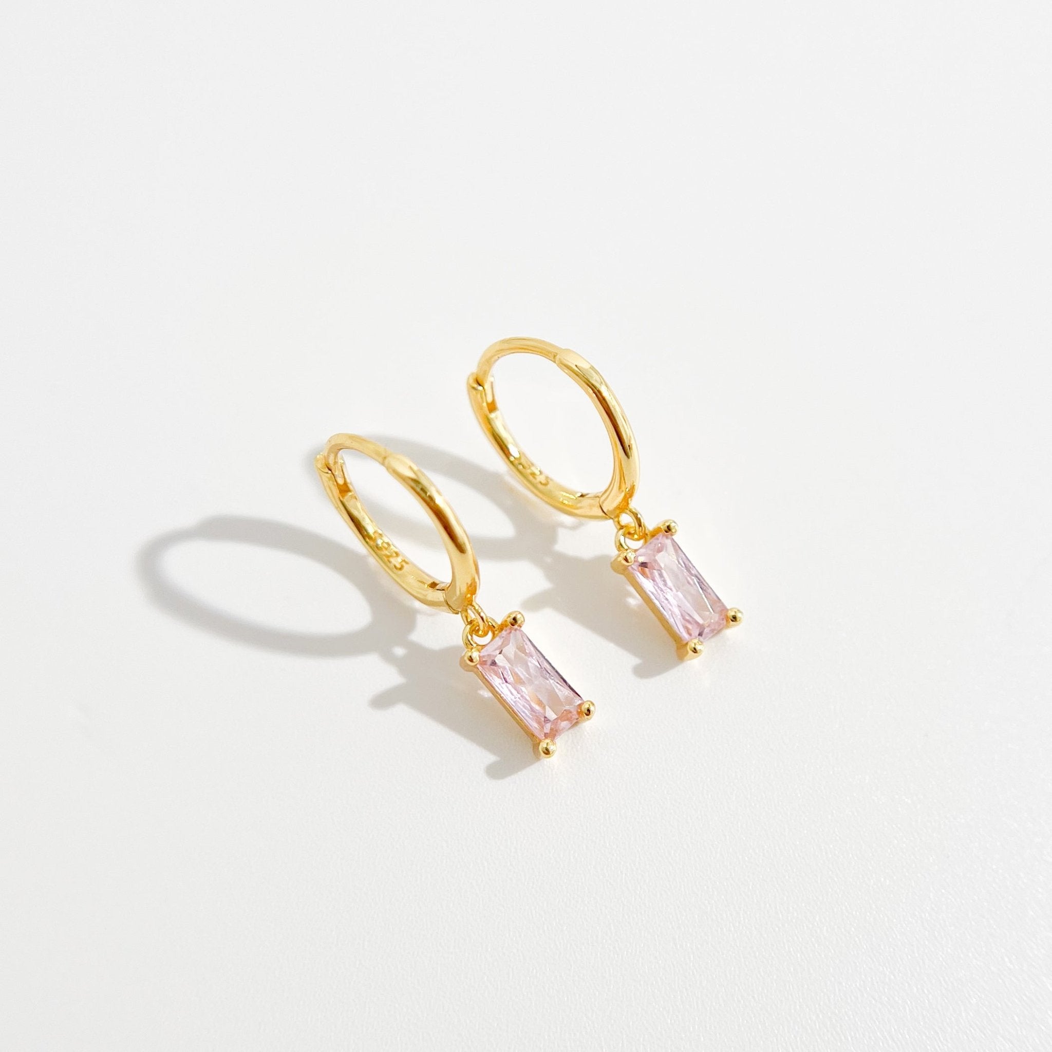 Pink Rectangle Huggies in Gold - Flaire & Co.