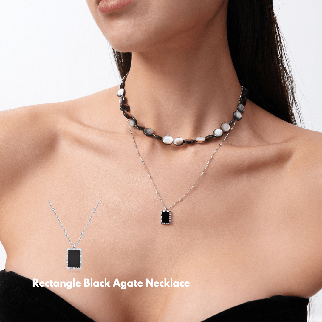 Rectangle Black Agate Pendant Necklace - Flaire & Co.