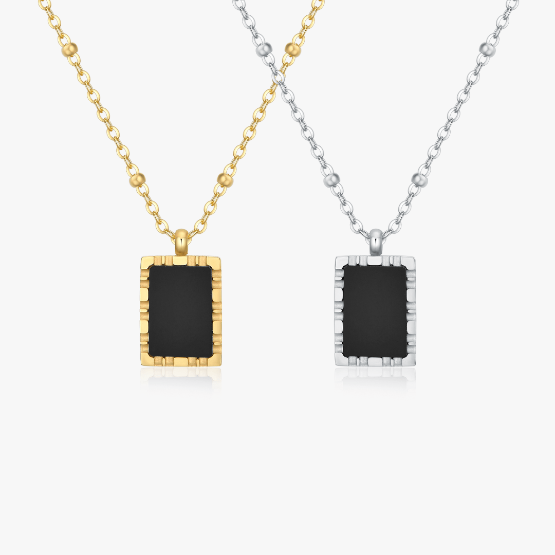 Rectangle Black Agate Pendant Necklace - Flaire & Co.