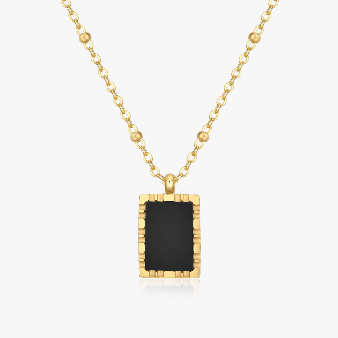 Rectangle Black Agate Pendant Necklace - Flaire & Co.