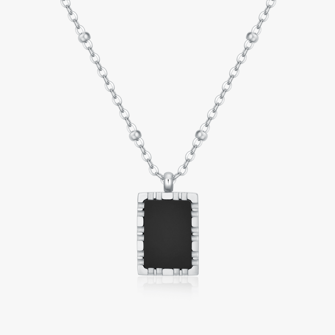 Rectangle Black Agate Pendant Necklace - Flaire & Co.