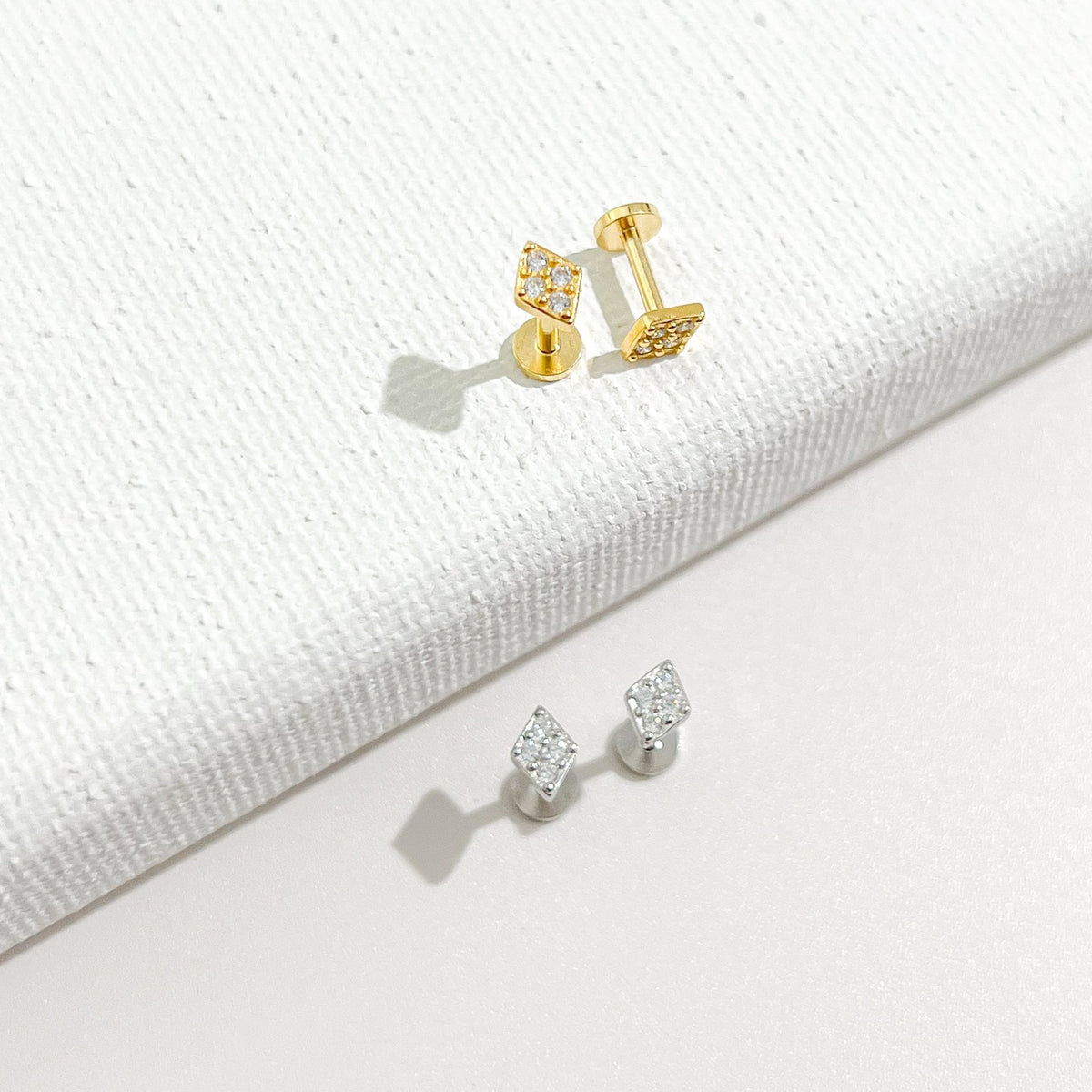 Rhombus Sterling Threadless Flat Back Stud
