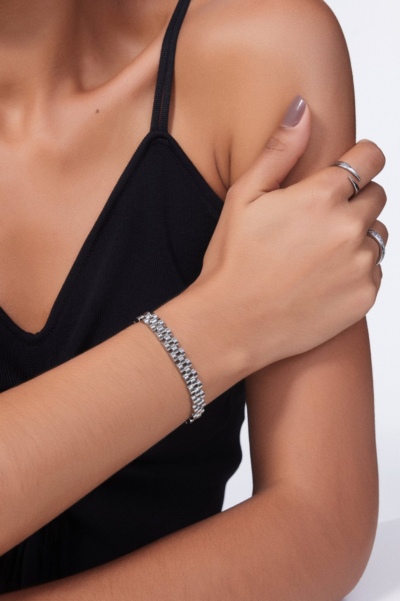 Silver Chunky Watch Band Bracelet - Flaire & Co.