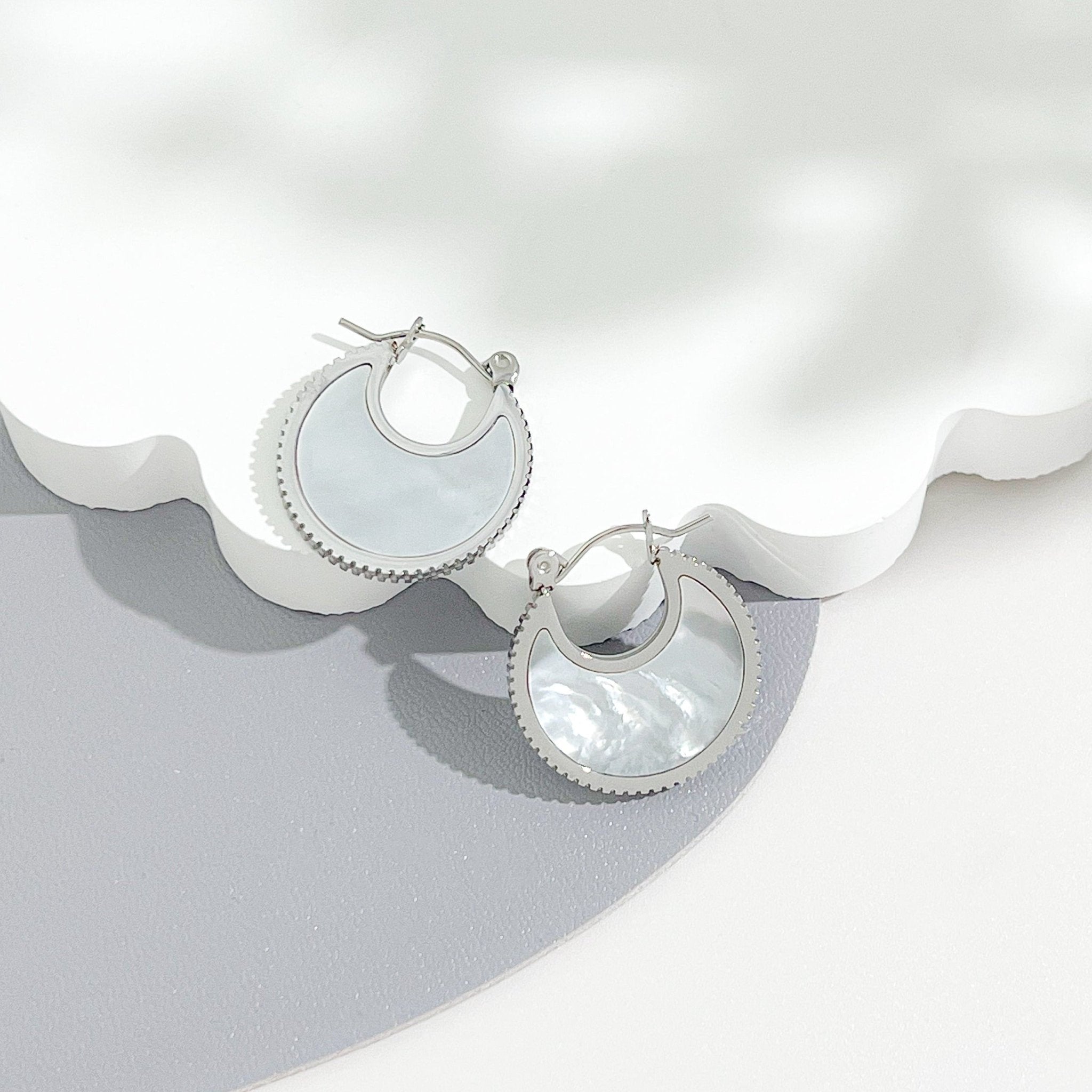 Silver Mother of Pearl Hoop Earrings - Flaire & Co.