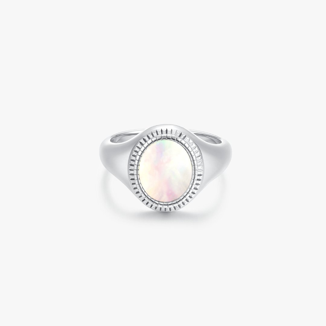 Silver Mother of Pearl Signet Ring (Unisex) - Flaire & Co.