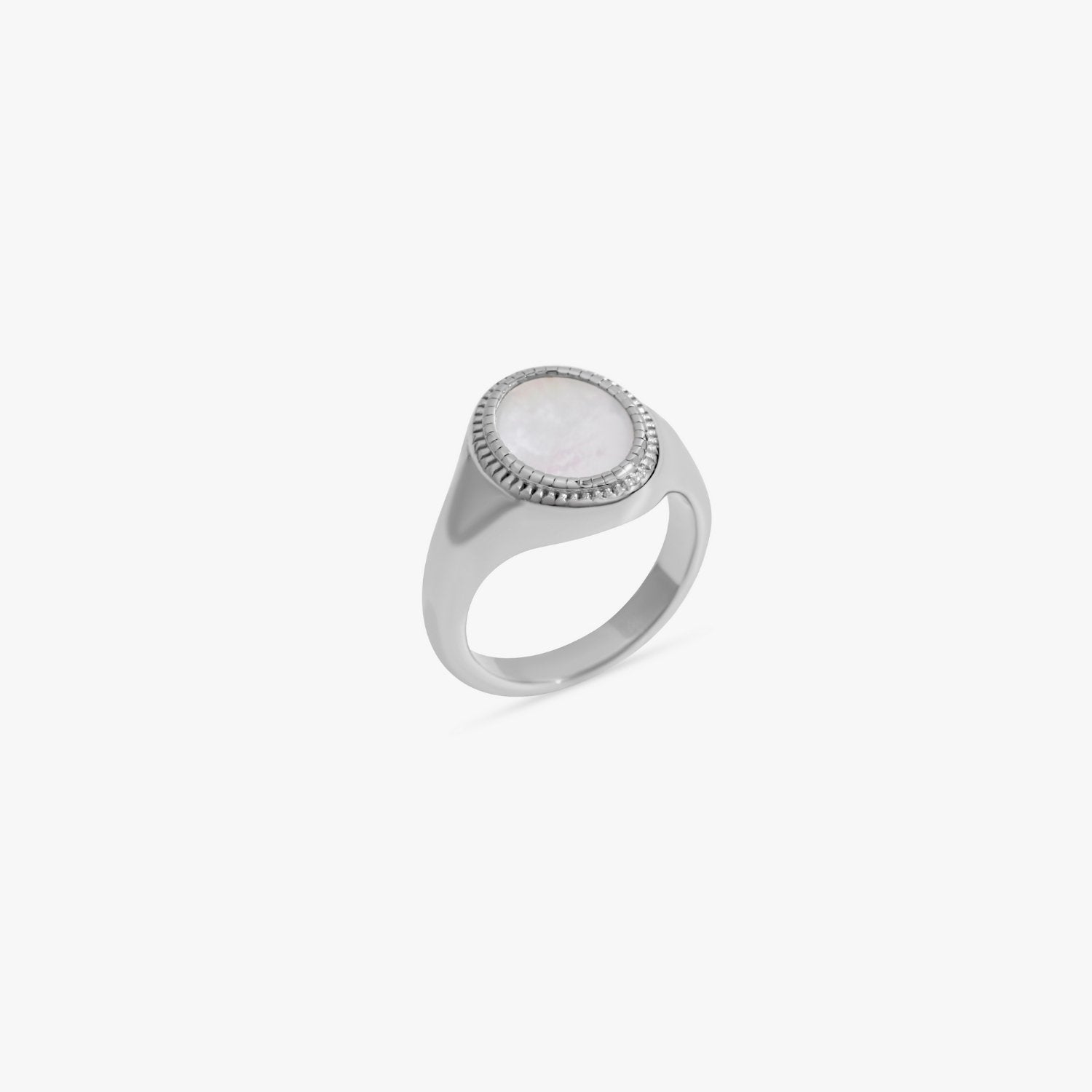 Silver Mother of Pearl Signet Ring (Unisex) - Flaire & Co.