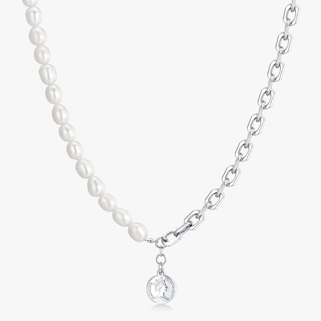 Silver Pendant Chunky Pearl Necklace (Unisex) - Flaire & Co.