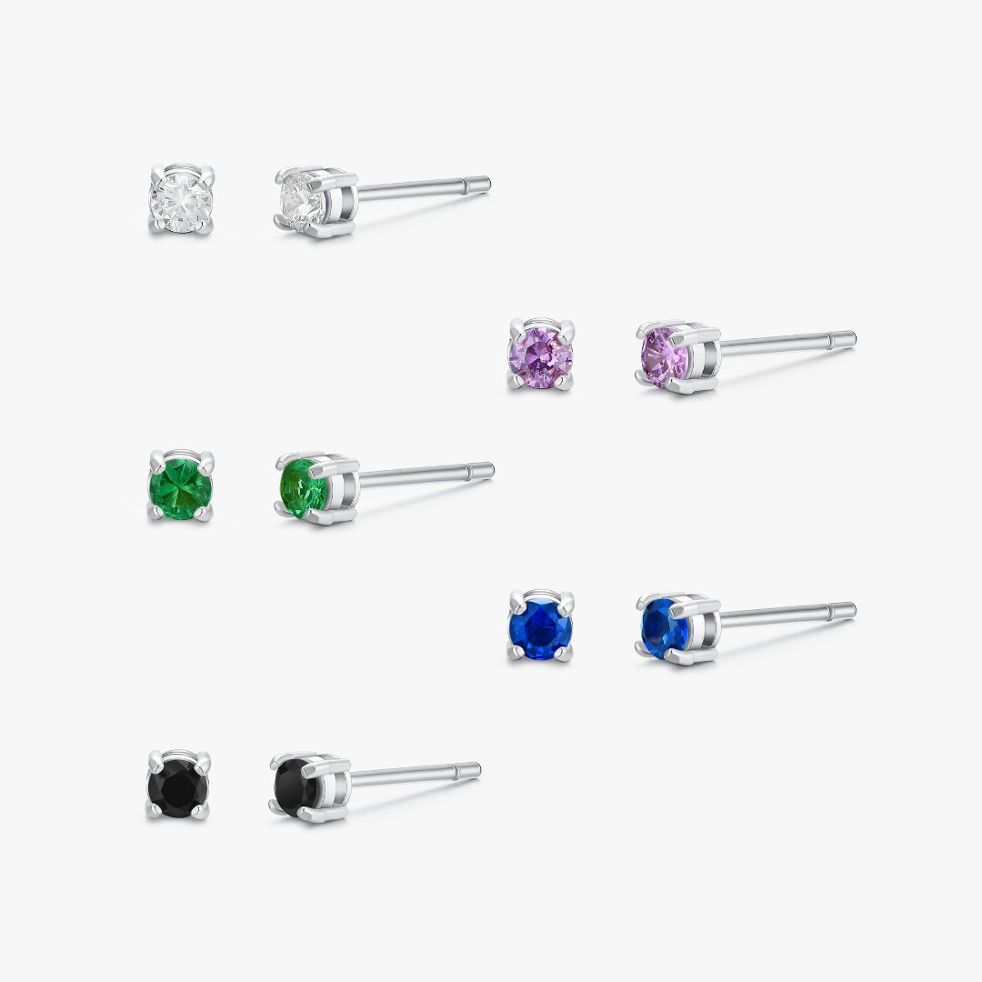 Simple Sterling Silver Cubic Zirconia Stud Earrings