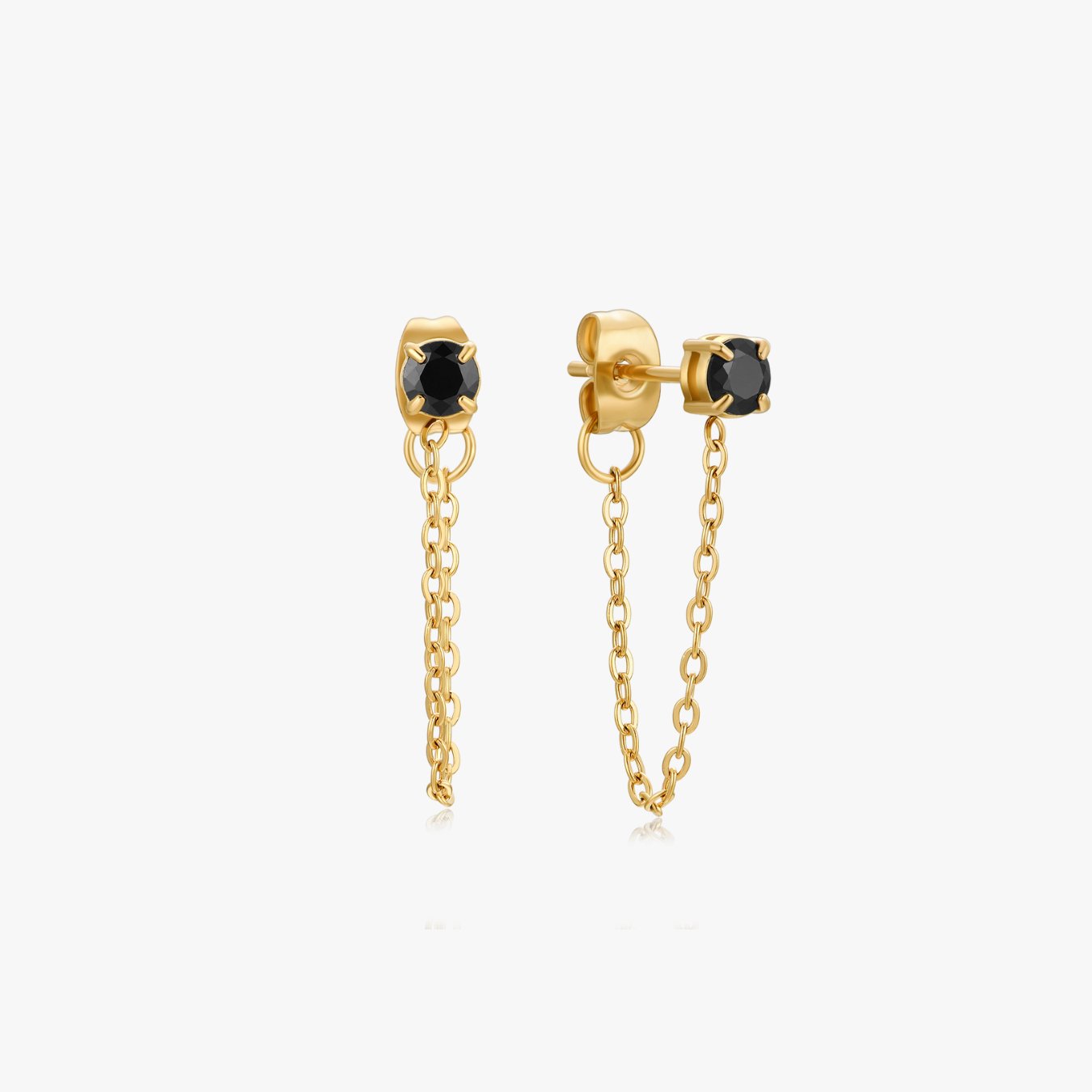 Single Black Gem Chain Gold Earrings - Flaire & Co.