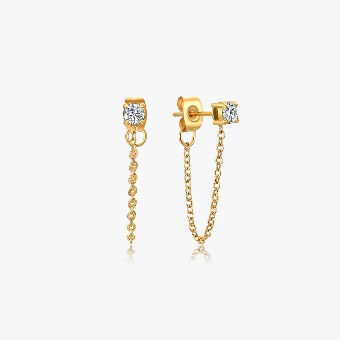 Single Gem Chain Gold Earrings - Flaire & Co.
