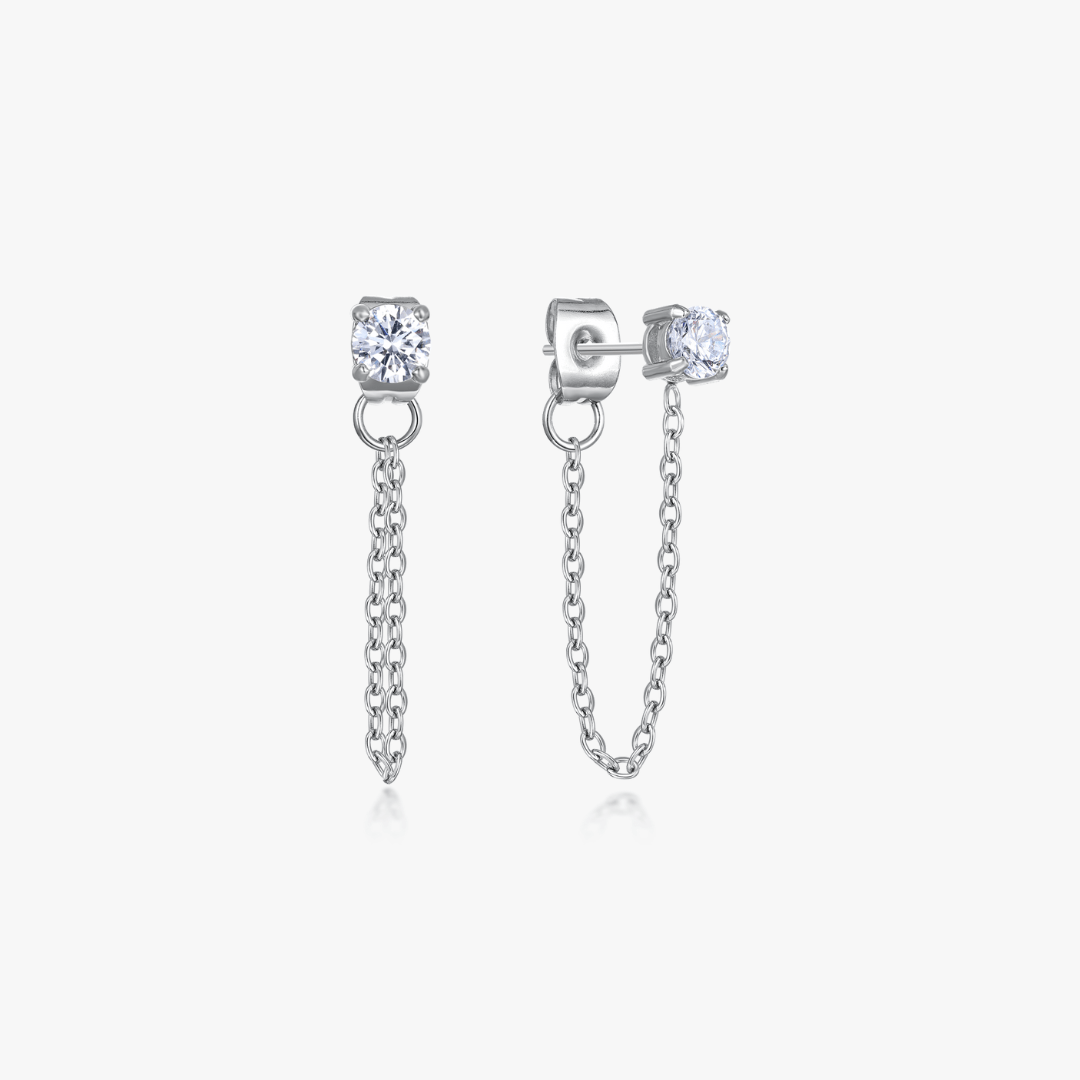 Single Gem Chain Silver Earrings - Flaire & Co.