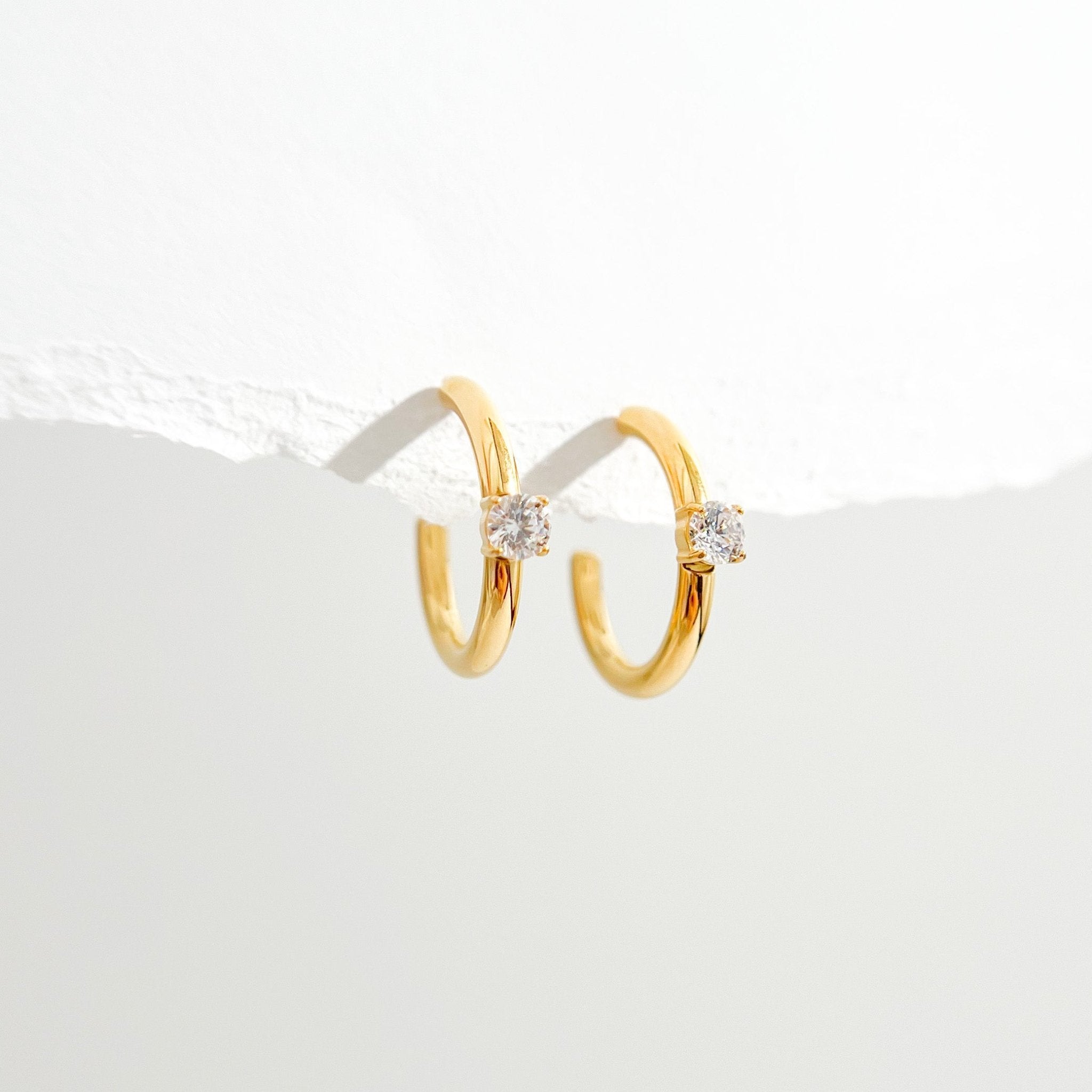 Single Gem Gold Hoops - Flaire & Co.