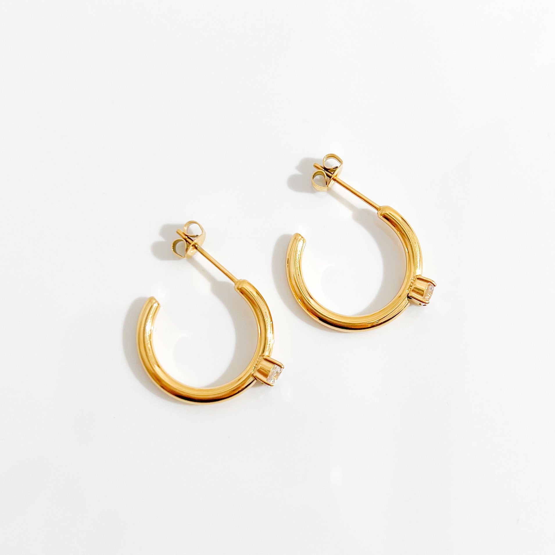 Single Gem Gold Hoops - Flaire & Co.