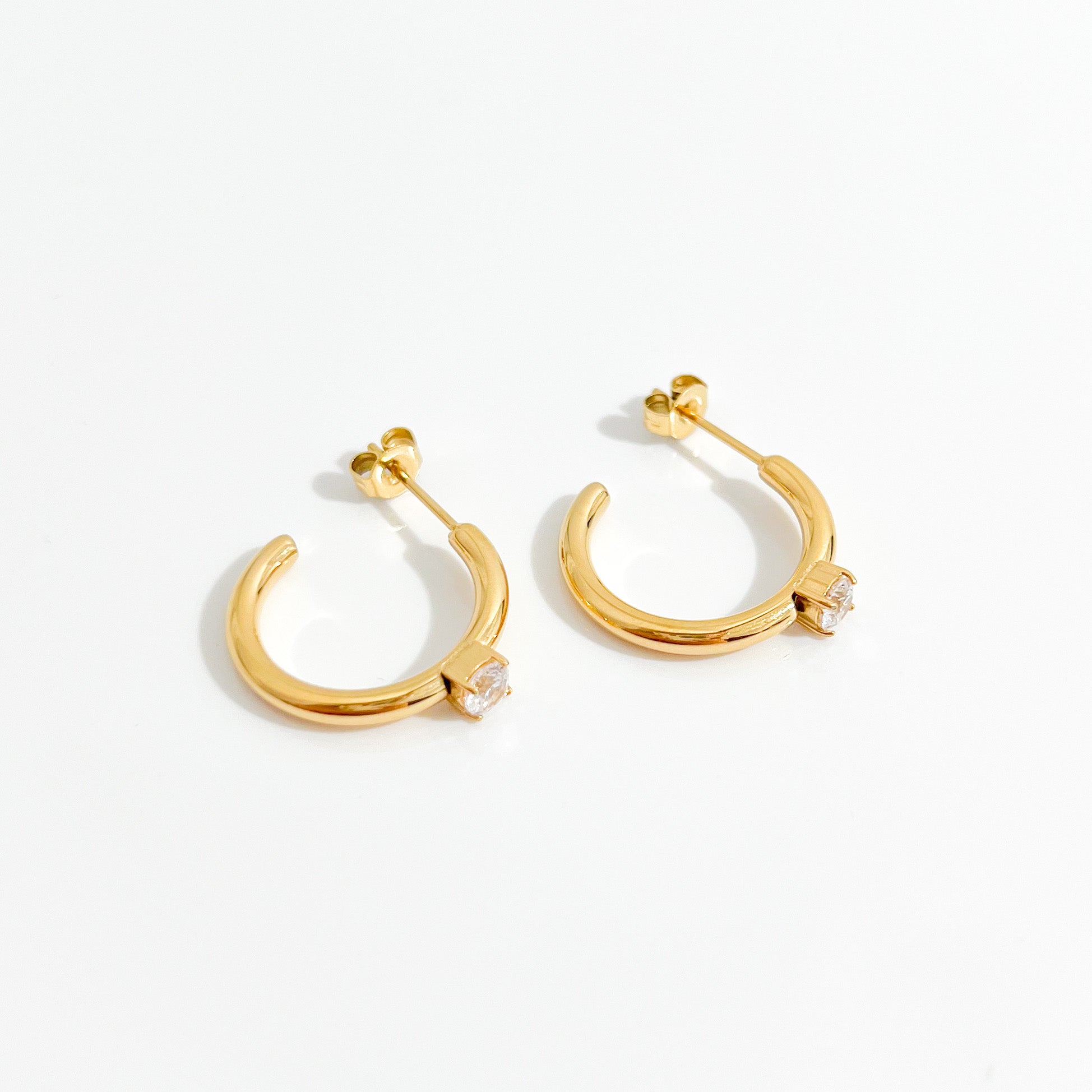 Single Gem Gold Hoops - Flaire & Co.