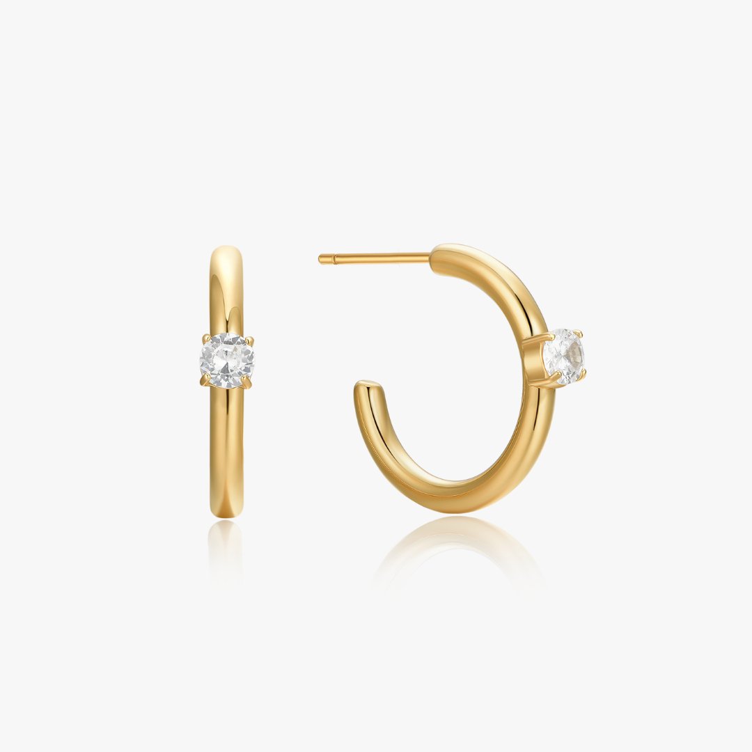 Single Gem Gold Hoops - Flaire & Co.