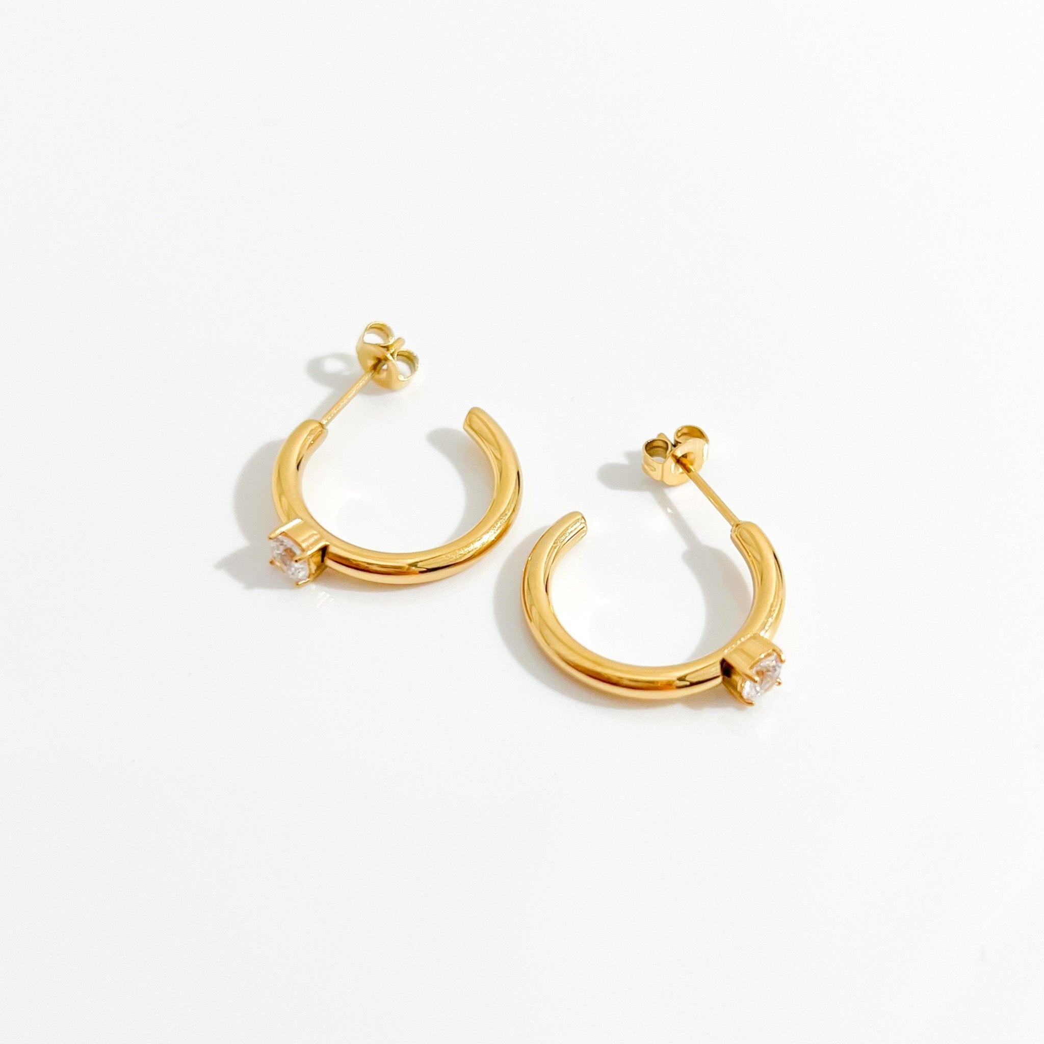 Single Gem Gold Hoops - Flaire & Co.