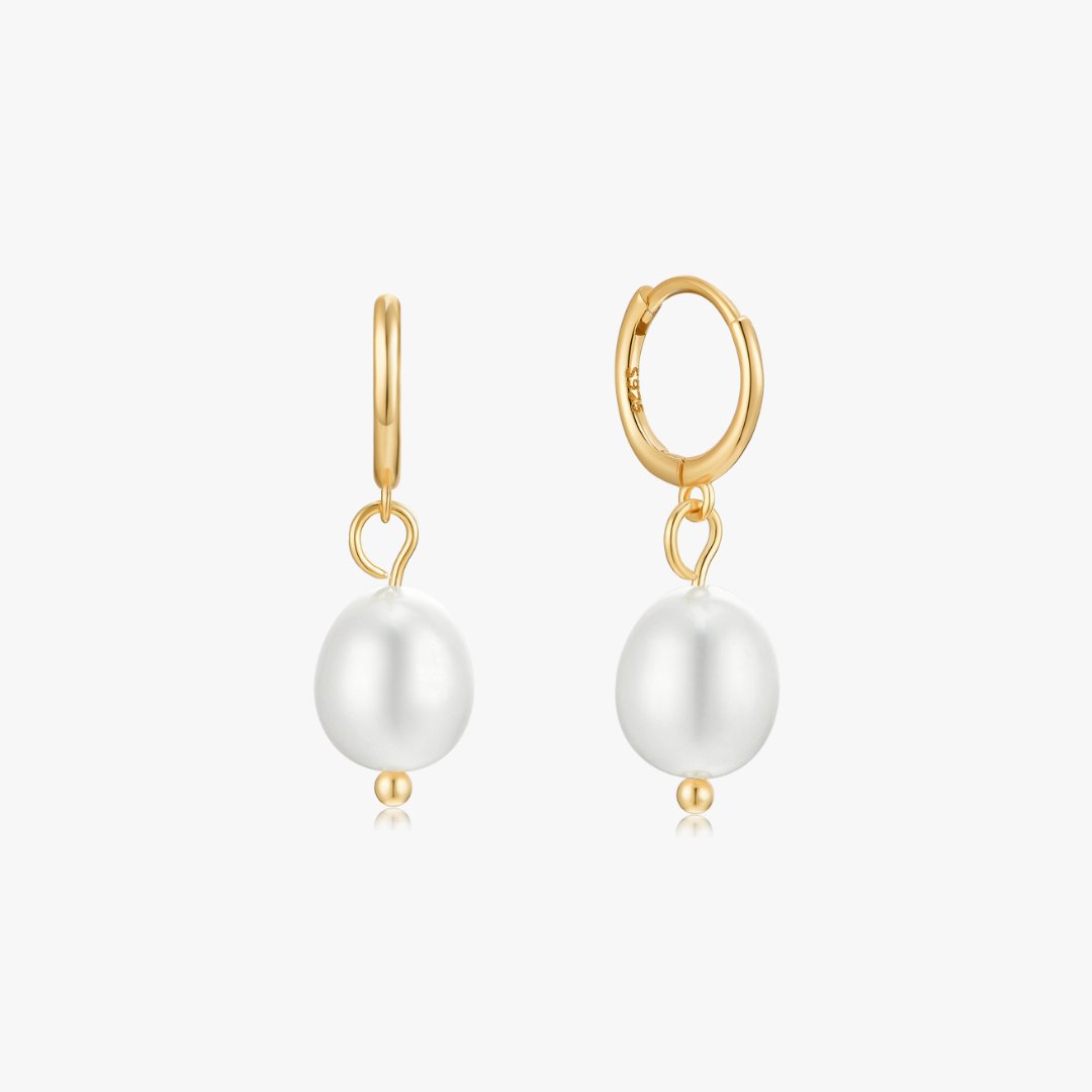 Single Pearl Sterling Huggies in Gold - Flaire & Co.