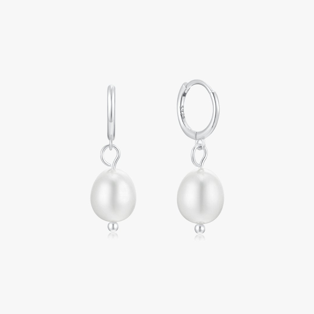Single Pearl Sterling Huggies in Silver - Flaire & Co.