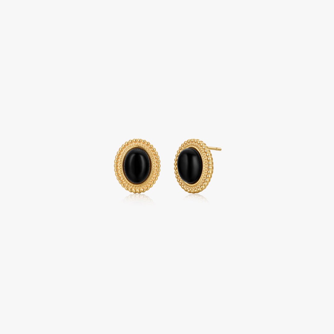 Small Oval Black Agate Earrings - Flaire & Co.
